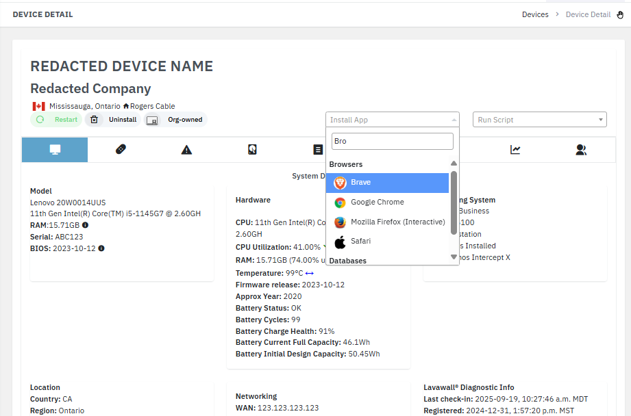 Application dropdown