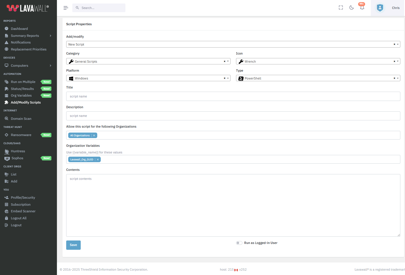 Easy script addition with Lavawall