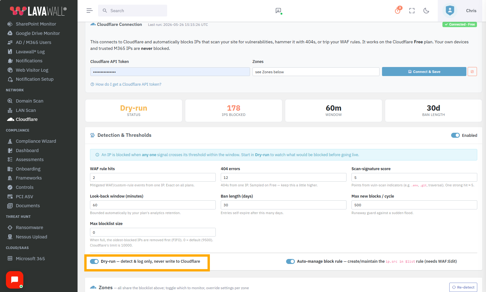 Watch-only dry-run mode previewing what would be blocked